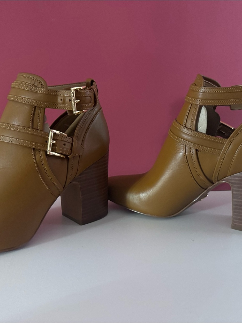 Michael Kors Brown Cutout Ankle Booties with Gold Buckles